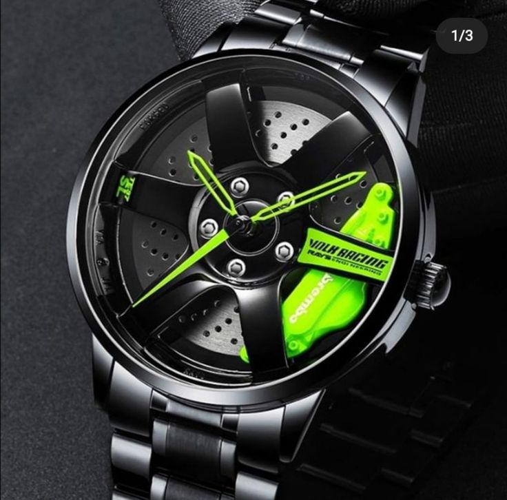 Luxury Alloy Wheel Design Men's Wrist Watch – Sporty Skeleton Dial – Black Metal and Rubber Straps
