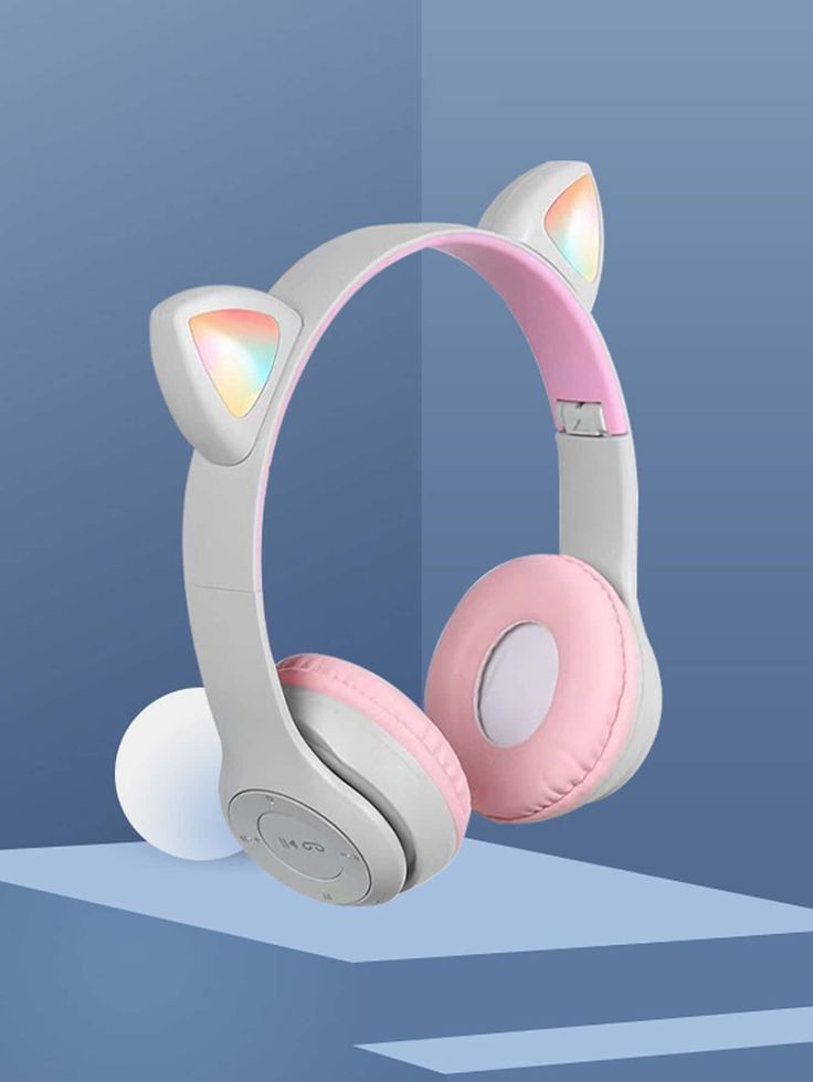 Cat Head Wireless Bluetooth Headphones with LED Light, Beautiful colors