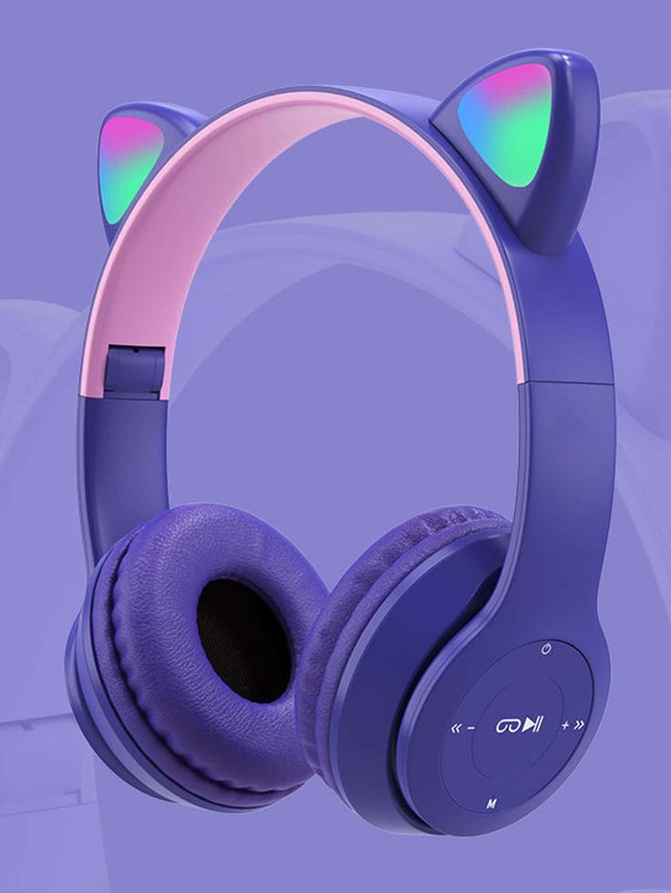 Cat Head Wireless Bluetooth Headphones with LED Light, Beautiful colors