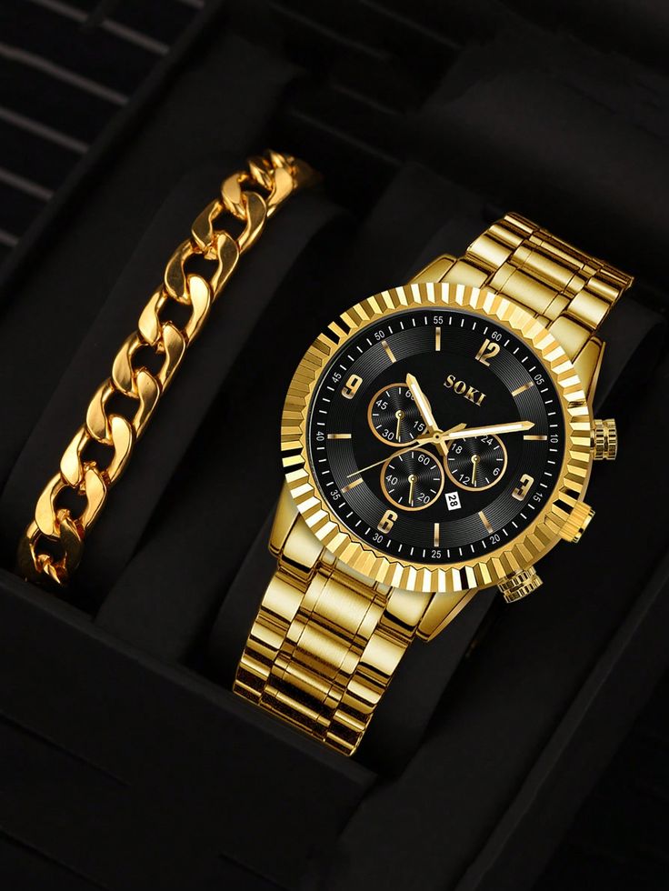 Fashion Mens Stainless Steel Watch with Braclete| Wristwatch with box