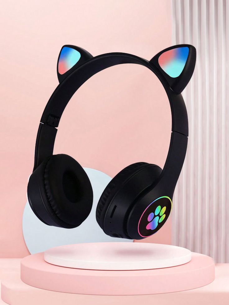 Cat Head Wireless Bluetooth Headphones with LED Light, Beautiful colors