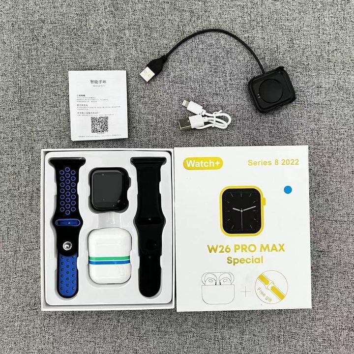 W26 Pro Max Smart Watch With Earbuds, 1.54'Full Screen Sports, Watch Bluetooth Call, IPS Full HD Touch screen